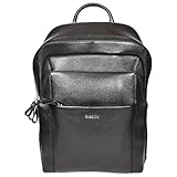 Sassora Mochila mediana de piel auténtica negra para hombre, negro, M, Moderno