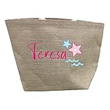 Bolsa playa o capazo piscina personalizado (Yute, Modelo 2 'Estrellas')