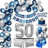 50 Años Decoracion Cumpleaños Hombre,50 Decoraciones Fiesta Azul Plata Globos...