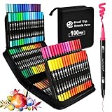 KAZATE Rotuladores Lettering 100 Colores Rotuladores Punta Pincel Doble Punta, Lettering...
