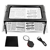 AUTOPkio Lupa de Lectura con 6 Luz LED, A5 Rectangular 3X Lupa de Manos Libres con Soporte...
