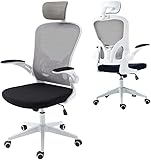 ZIK Silla de Oficina Ergonómica Blanca con Reposabrazos Abatibles y Reposacabezas...