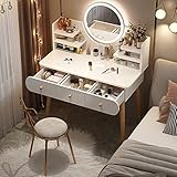 Tocador Blanco con Espejo Iluminado, Juego de tocador de Maquillaje, Brillo Ajustable,...