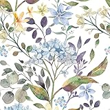 VEELIKE Papel Pintado Autoadhesivo Flores Blancas Papel Pintado Mural Hojas Acuarela...