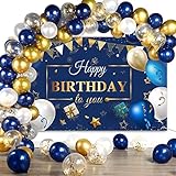 Juego de 50 Globos de Confeti de Cumpleaños de Azul Marino y Dorado y Banner de Fondo de...