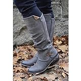 MArtzi Steampunk PU Zapato de Cuero Botas hasta la Rodilla para Mujer Chunky Low Flat Heel...