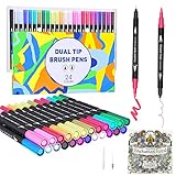 Rotuladores Lettering 24 Colores, TrendGate Rotuladores Doble Punta Brush Pen Lettering...