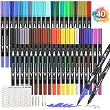 Peakness Rotuladores Lettering 40 Colores Rotuladores Punta Fina, Pincel Doble Punta,...