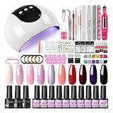 COSCELIA 7ML Kit Uñas de Gel 10PCS 24W Lampara U-V/LED Uñas con 3 Temporizadores (60s,...
