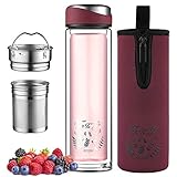ecooe Botella de té con siesta, 440 ml, doble pared, con colador de acero inoxidable 18/8...
