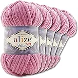Alize - 5 ovillos de lana Velluto de 100 g, 500 g, hilo de chenilla súper voluminoso,...
