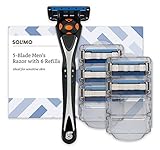 Marca Amazon- Solimo Maquinilla de afeitar de cinco hojas para hombre con 6 recambios
