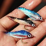 Tigofly Juego de 12 señuelos de pesca con mosca de pececillo herido UV polar, freír...