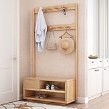 angroups Perchero de Madera con Zapatero, Perchero de Pie con Cajón, Estilo Vintage...
