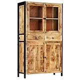 Tidyard Aparador de Madera Maciza de Mango Alacenas de Cocina con 2 Pertas de Vidrio, 2...