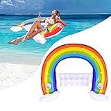 Flotador Inflable Arcoíris con Portavasos,Piscina Hamaca para Adultos Niños,Cama...