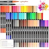 Peakness Rotuladores Lettering 60 Colores Rotuladores Punta Fina, Pincel Doble Punta,...
