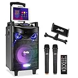 Moukey Altavoz Karaoke con 2 Micrófonos Inalámbricos, Altavoz Bluetooth Grande Portátil...
