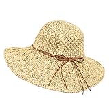 Wilxaw Sombrero de Paja de Mujeres, Playa de Sombrero de Sol Plegable ala Ancha, Gorra de...