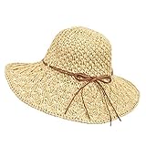 Wilxaw Sombrero de Paja de Mujeres, Playa de Sombrero de Sol Plegable ala Ancha, Gorra de...