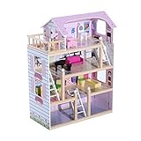 HOMCOM Casa de Muñecas con Muebles de 4 Niveles Altura 80,5 cm con 13 Accesorios...