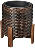 Amazon Basics Maceta de mimbre con soporte de madera FSC y revestimiento de plástico...