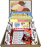 Cesta Regalo Kinder Chocolate y Crema 3 Sabores, Recuerda Años 80s, Regalo Original,...