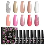 ROSALIND Esmaltes Semipermanentes para Uñas, Blanco Rosa Nude Plata Rosa 5ml Pintauñas...