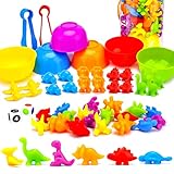MOOING Juguetes Montessori, 48 Piezas Juguetes de Dinosaurios para Contar con Tazas Y...