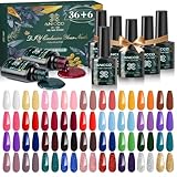 42 Pcs Esmalte Semipermanente Gel UV LED, 36 Colores de Pintauñas Semipermanentes con 2...