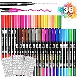 Dvifzu Rotuladores Lettering 36 Colores, Profesionales Pincel Doble Punta Fina Gruesa,...