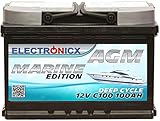 Electronicx Bateria solar AGM 12v 100ah MARINE EDITION Barcos Barca Caravana Autocaravana...