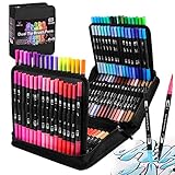 FORETOY Rotuladores Lettering 100 Colores Rotuladores Doble Punta Pincel y Punta Fina...