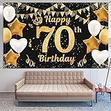 70 Años Decoración de Fiesta de Cumpleaños de Oro Negro, Pancarta Feliz Cumpleaños,...