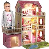 Kinderplay Grande Casa de Muñecas, Casa de Madera para con Garaje Iluminación LED con...