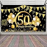 50 Años Decoración de Fiesta de Cumpleaños de Oro Negro, 50 Pancarta Feliz Cumpleaños...