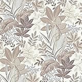 Papel pintado tropical jungla colores blanco y gris Catálogo Flora 18506 en TNT lavable90