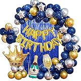 Decoración de Cumpleaños Fiesta Adultos Hombres Azul Platay Oro Globos Fiesta...