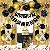 Globos de Cumpleaños Oro Negro, Arco de Globos para Cumpleaños Oro Negro, Feliz...