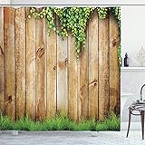 ABAKUHAUS Rústico Cortina de Baño, Cerca de Madera del jardín, Material Resistente al...