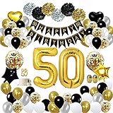 50 Años Decoracion Cumpleaños Oro Negro, Decoracion Fiesta 50 Cumpleaños, Globos 50...
