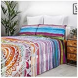 COTTON ARTean Juego de sabanas Mandala Acuarela Cama de 200 x 200. 50% ALGODÓN-50%...