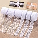 YISKY 6 Rollos Cinta Encaje Blanco, Cintas de encaje de 60 m, Puntillas de Encaje Rollo...