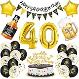 QKFON 40. Decoración de cumpleaños para hombres, 40 globos con pancartas de feliz...