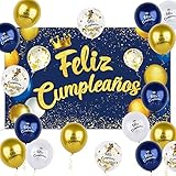 Pancarta Grande Feliz Cumpleaños Español + 12pcs Globos para Decoración Fiesta...